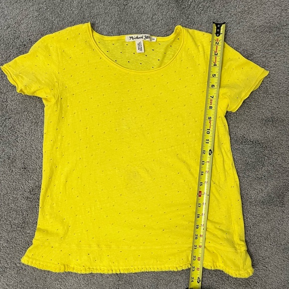 Michael Stars Yellow Short Sleeve Crewneck Fringe Tee Size Medium - Picture 5 of 8